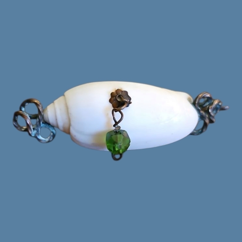 Antique White Sea Shell Brooch Hat Pin